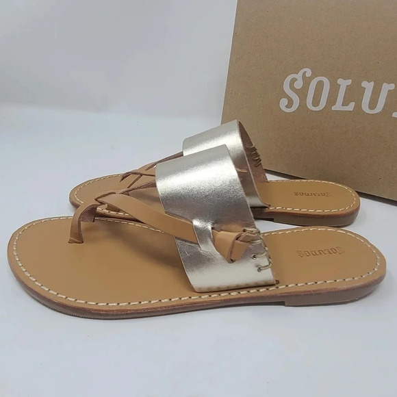 New Soludos Leather Platinum Sandals 7 - Picture 3 of 8